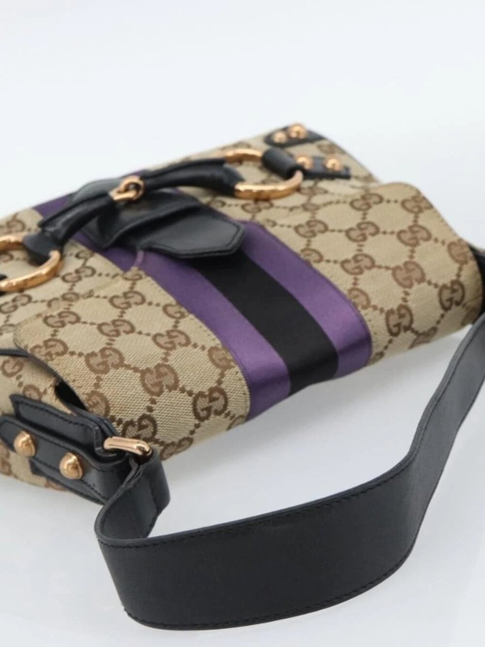 GUCCI GG Canvas Horsebit Shoulder Bag Beige 129699 Auth - Picture 11 of 16